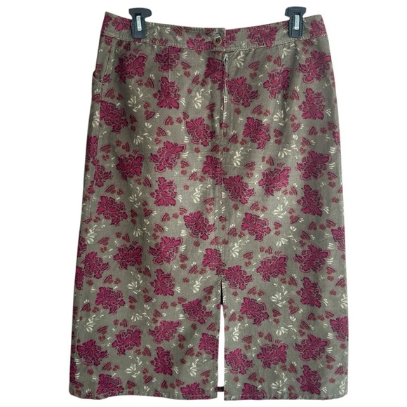 Vintage Eddie Bauer Corduroy Maxi Skirt Size 12 Green Floral Cottagecore Modest - Picture 5 of 14